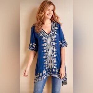 Soft Surroundings Navy Embroidered Tunic